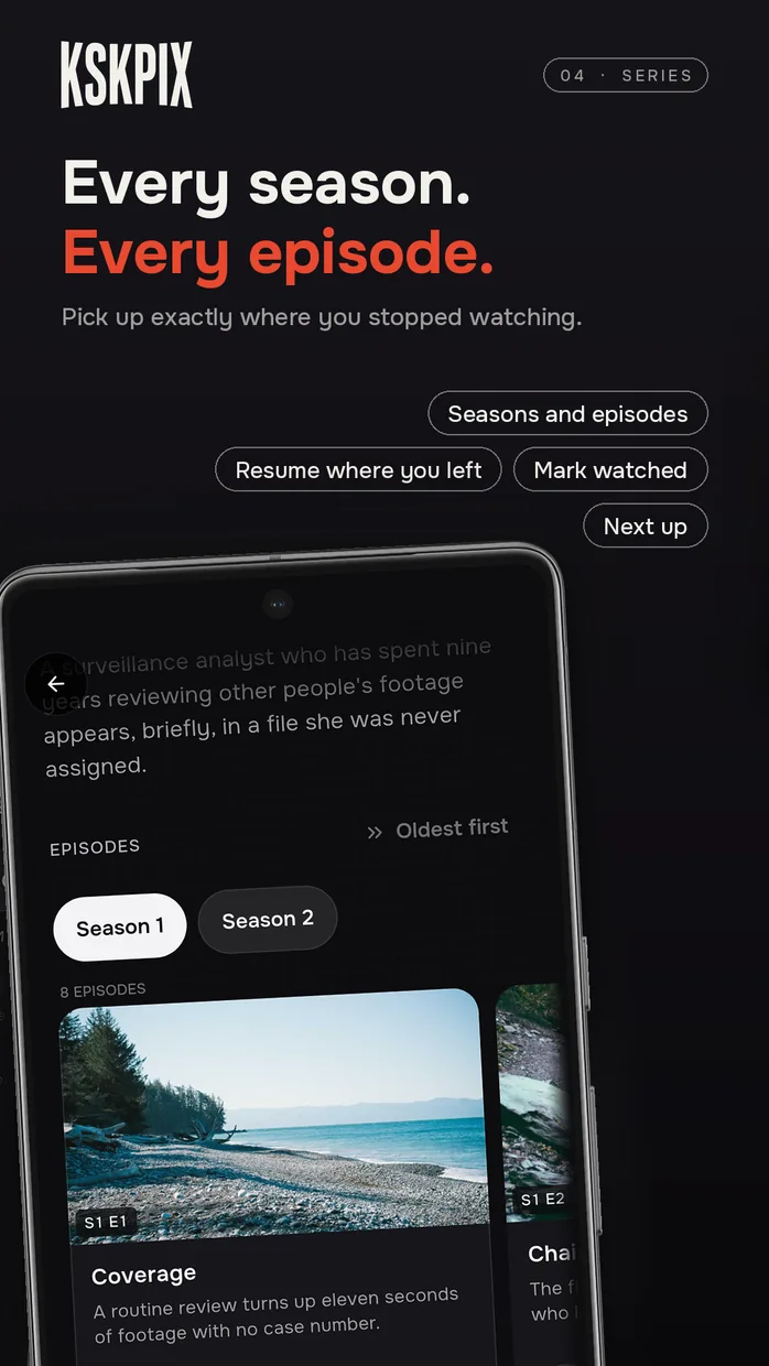 Every season. Every episode. Series page on an Android phone