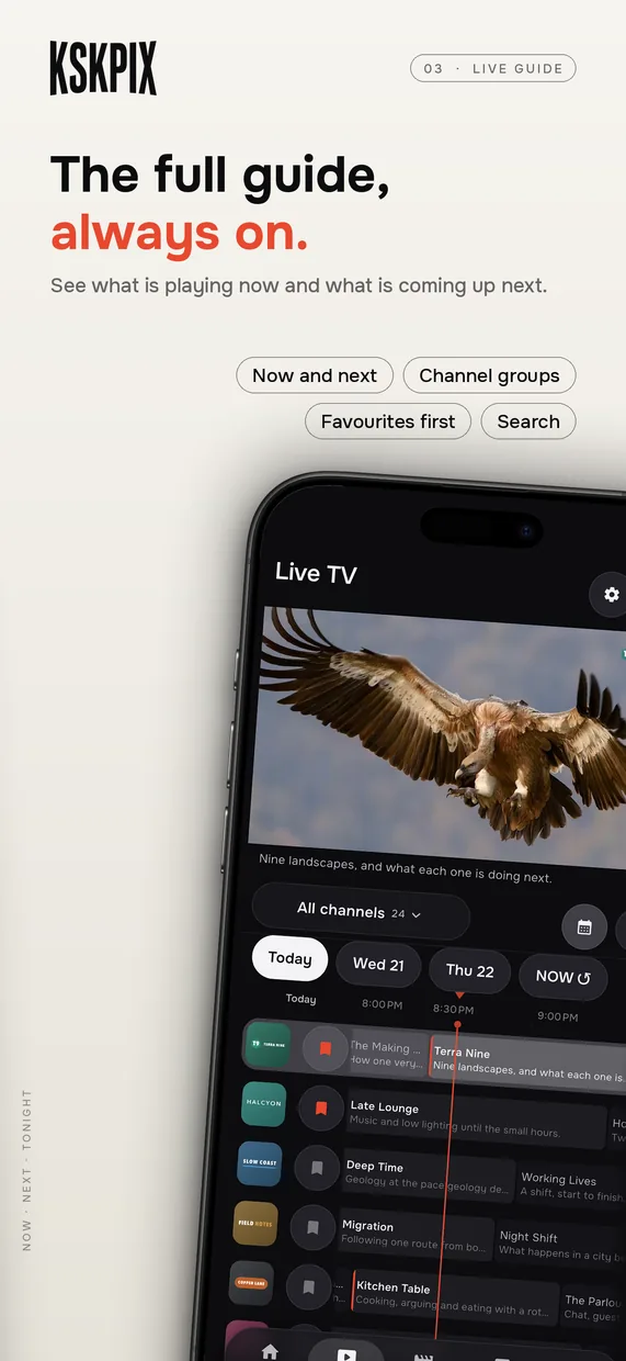 The full guide, always on. Live TV guide on an iPhone
