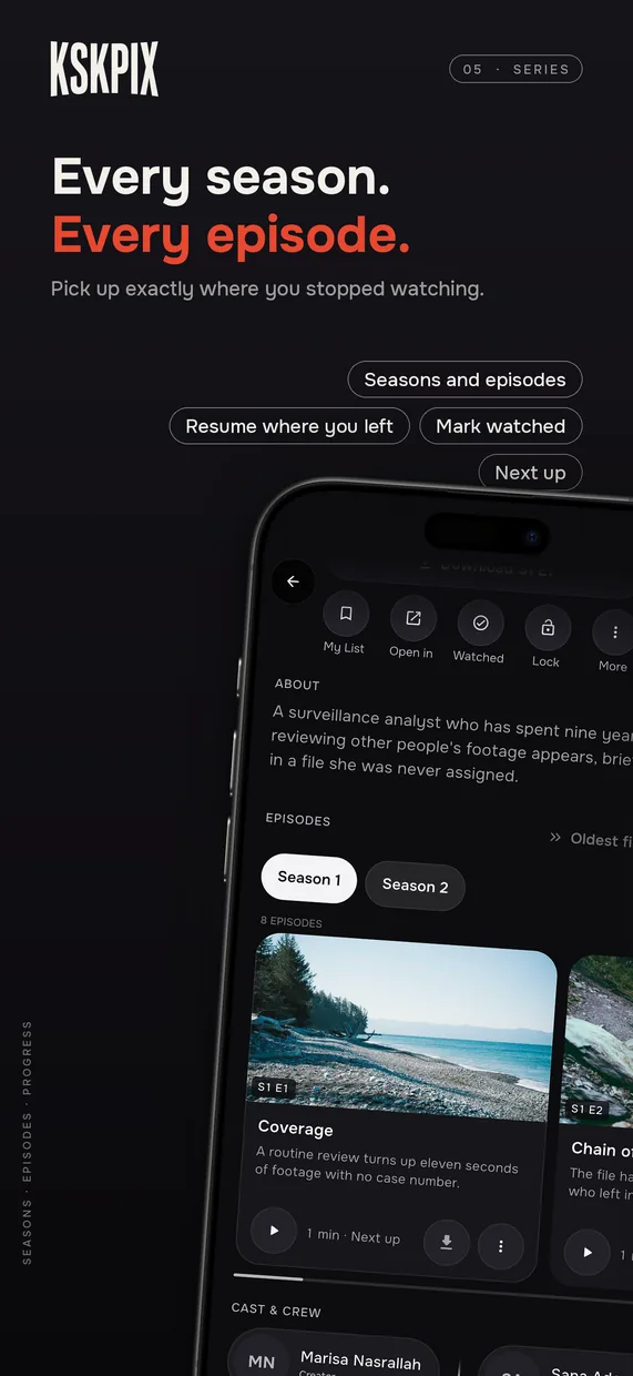 Every season. Every episode. Series page on an iPhone
