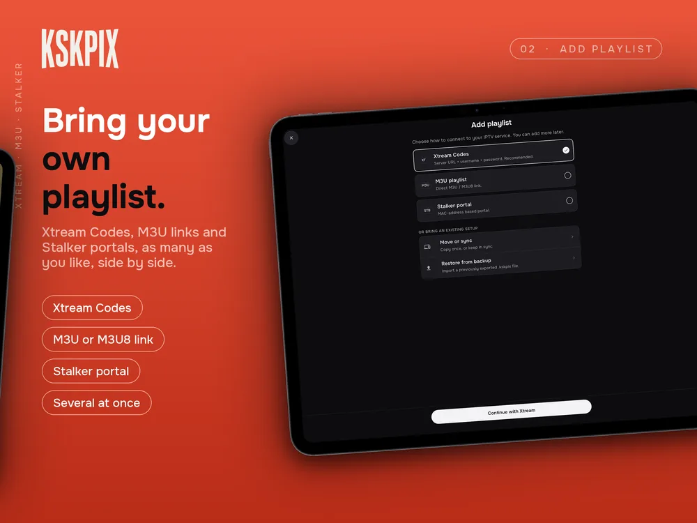 Bring your own playlist. Add playlist screen on an iPad