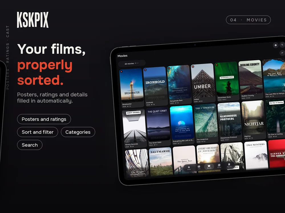 Your films, properly sorted. Movies library on an iPad