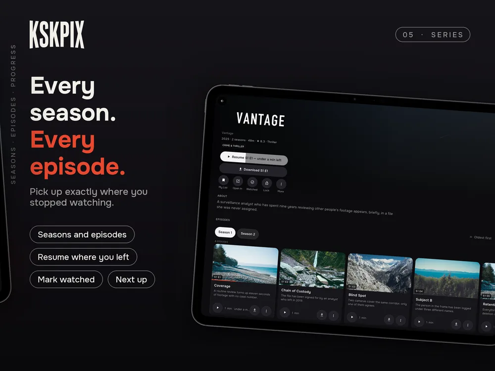 Every season. Every episode. Series page on an iPad