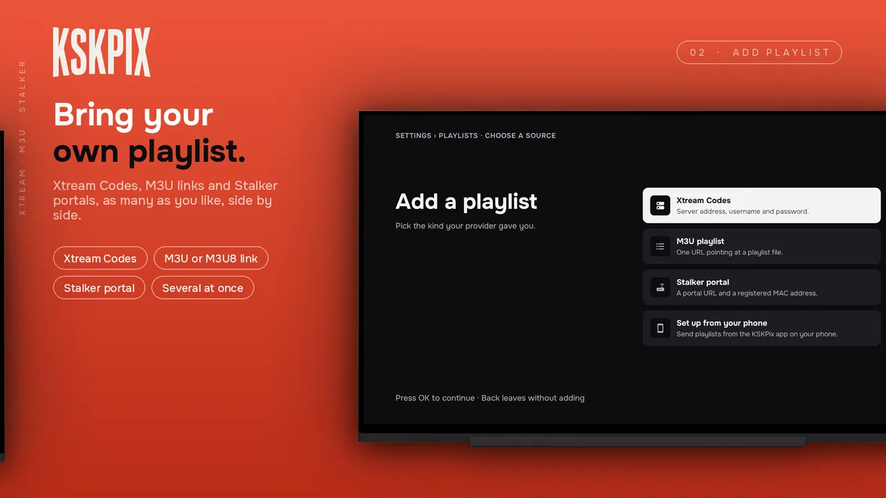 Bring your own playlist. Add playlist screen on an Android TV
