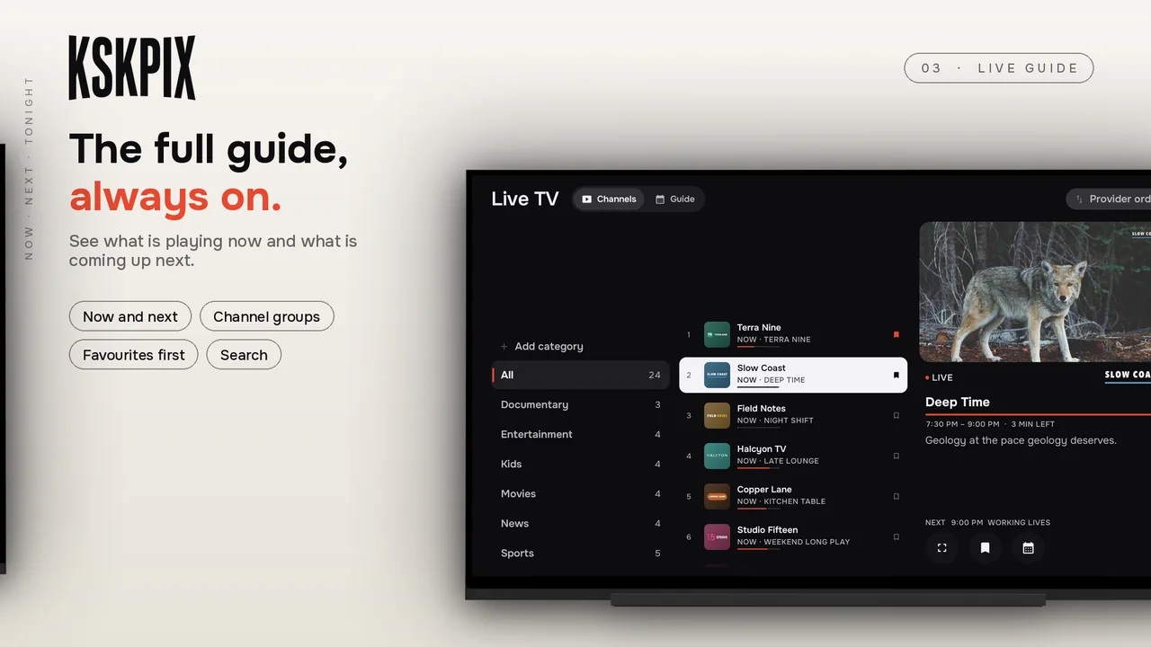The full guide, always on. Live TV guide on an Android TV