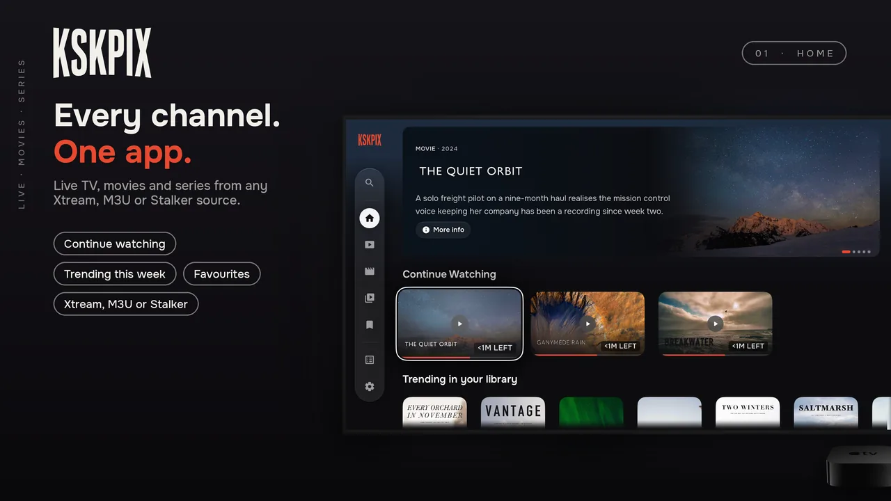 Every channel. One app. Home screen on an Apple TV