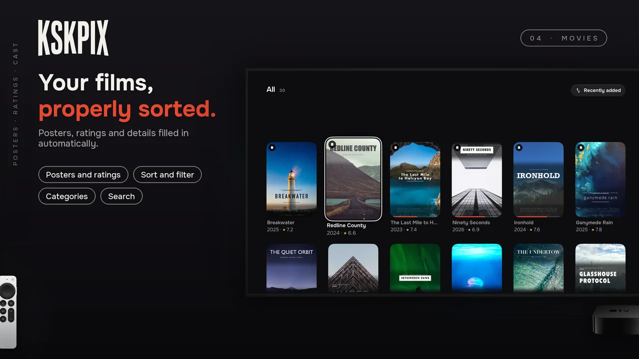 Your films, properly sorted. Movies library on an Apple TV