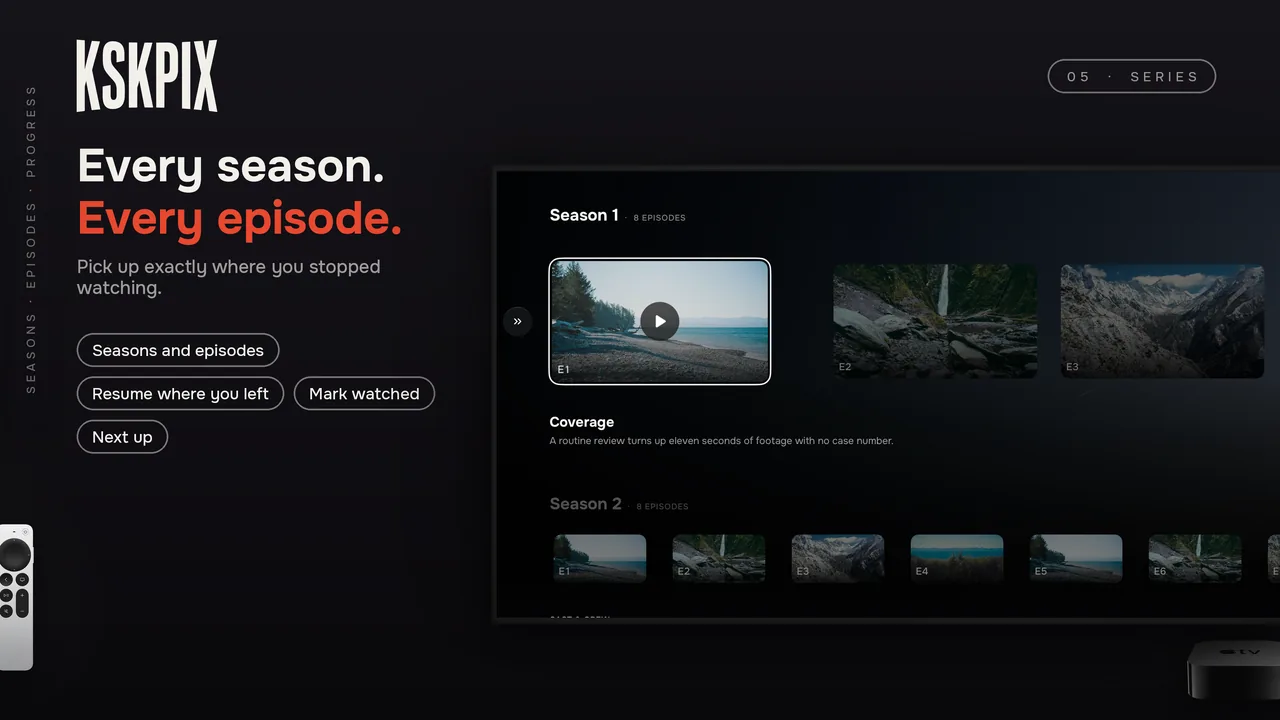 Every season. Every episode. Series page on an Apple TV