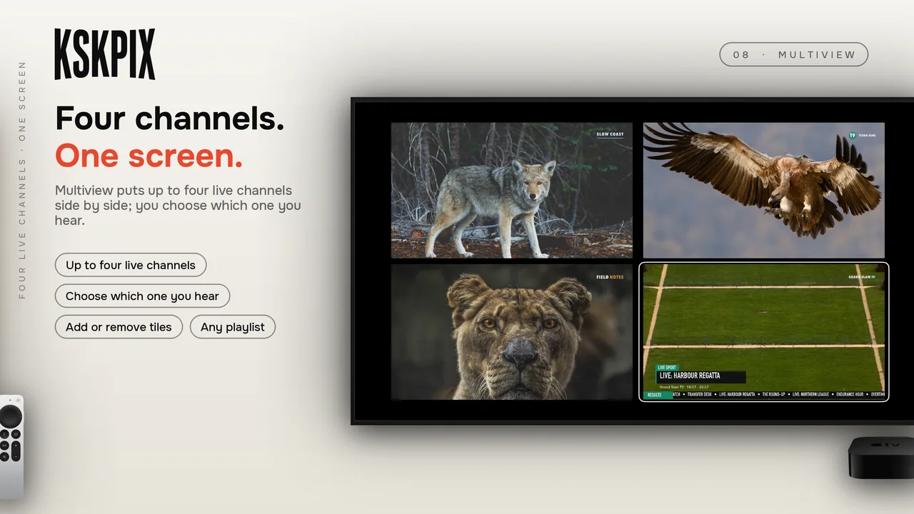 Four channels. One screen. Multiview on an Apple TV