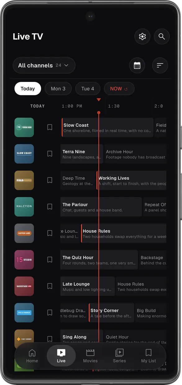 Live TV guide on a Pixel