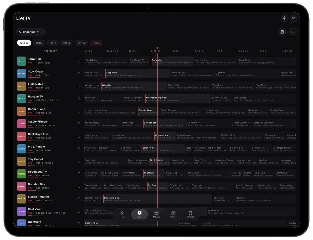 Live TV guide on an iPad