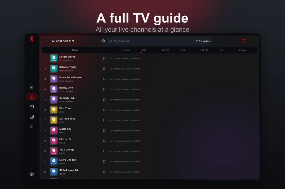 Live TV guide on tablet