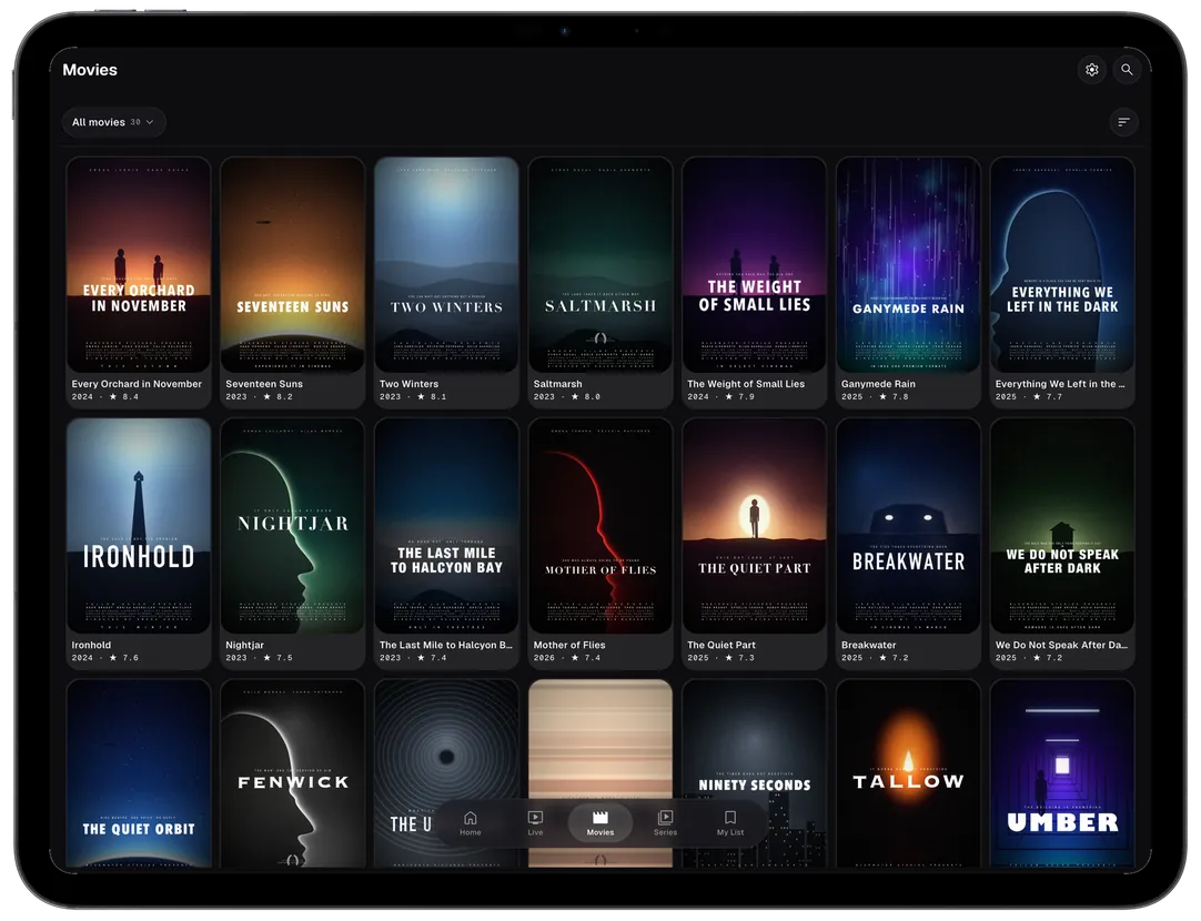 Movies library on an iPad