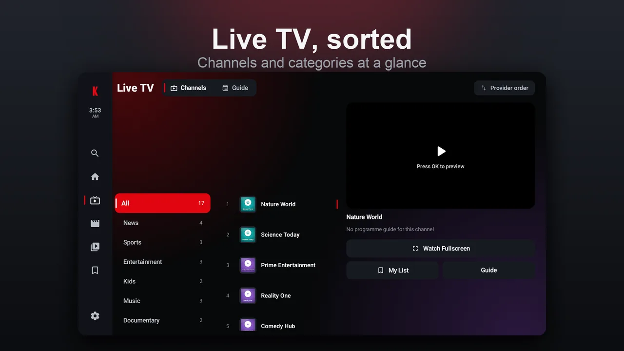 Live TV on the big screen